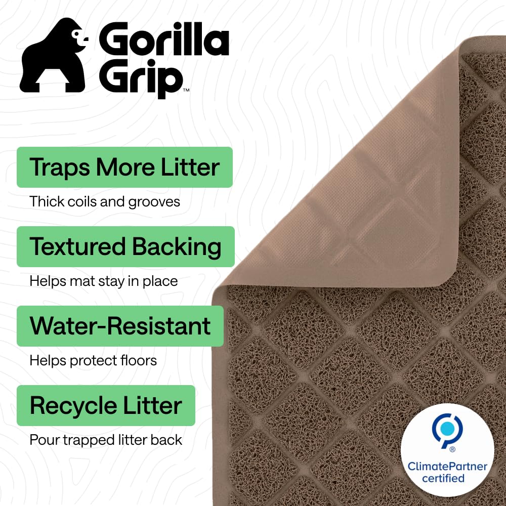 GORILLA GRIP Tapis-litiere-chat-trappe-litiere-profond-grooves: rainures profondes retiennent la litière.