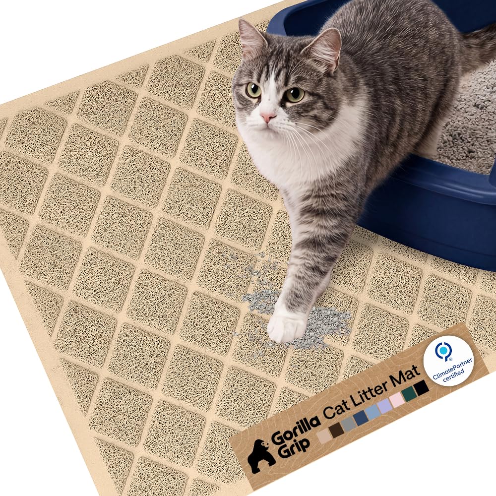 Gorilla Grip Tapis Litière Chat - trappe litière ressorts mailles, capte les grains et protège le sol.
