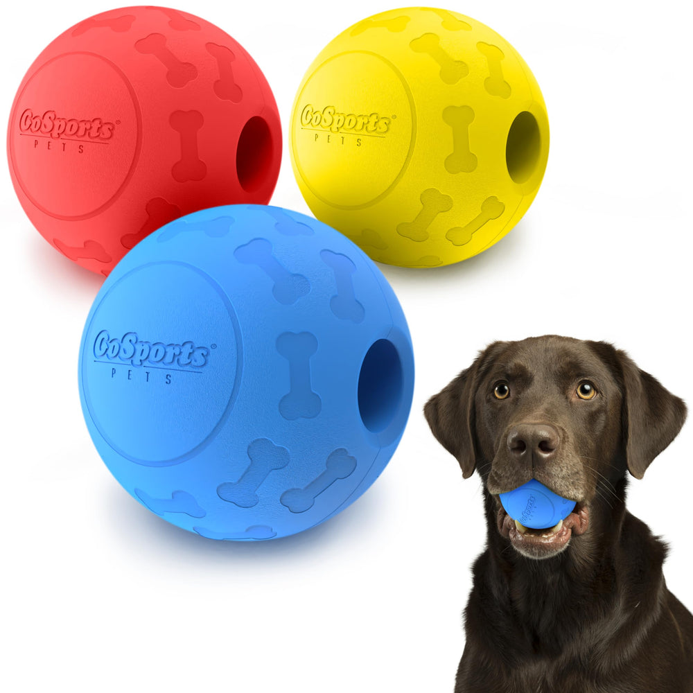 Balle GoSports Pets bleu en caoutchouc solide, parfaite pour fetch et chiens forts.