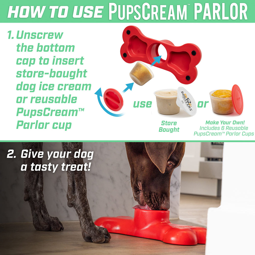 Préparation des glaces maison pour chiens dans une tasse PupsCream Parlor.