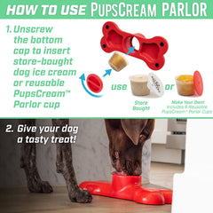 Préparation des glaces maison pour chiens dans une tasse PupsCream Parlor.