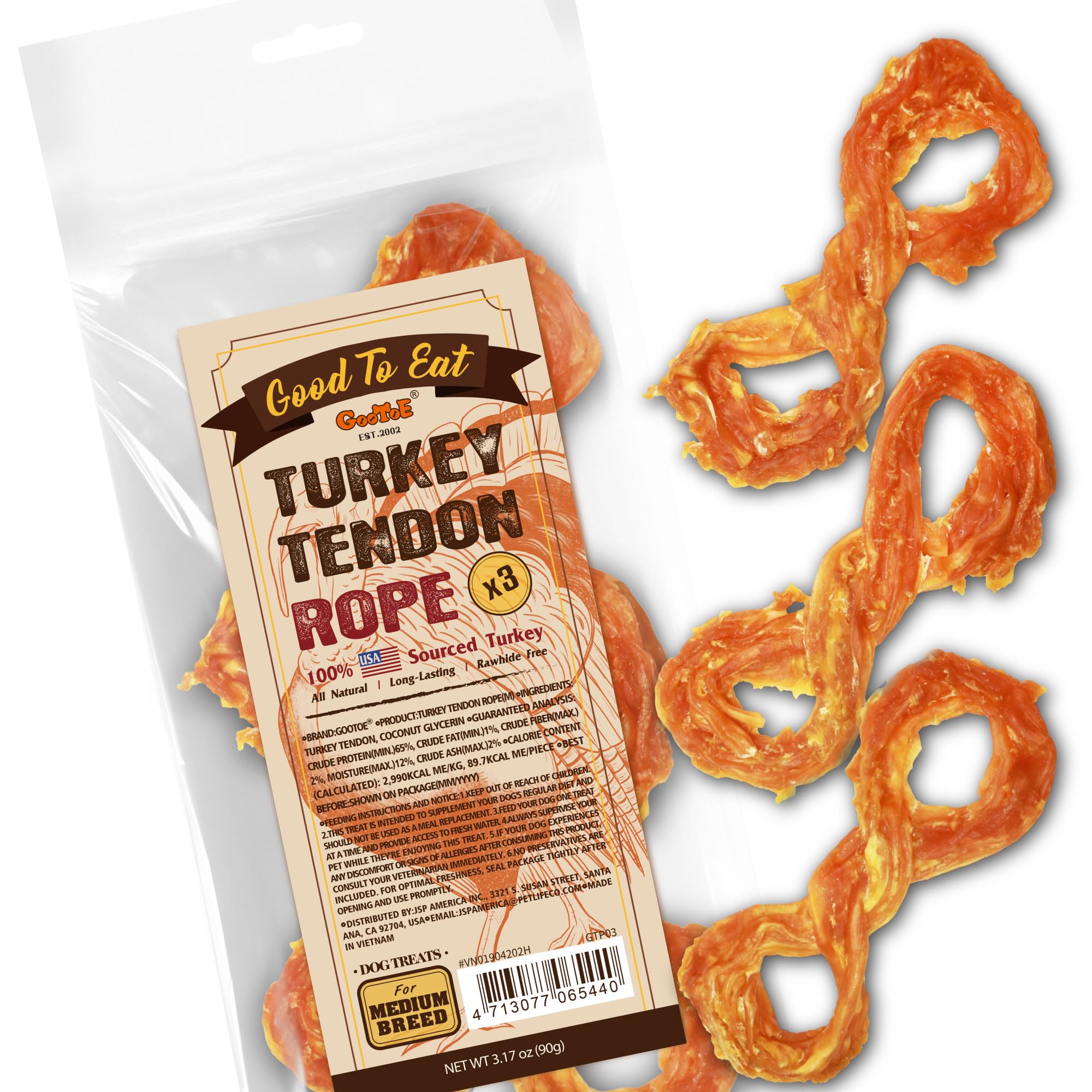 Gootoe Tendons de Dinde pour Chien — emballage 3 unités, pratique pour l’achat
