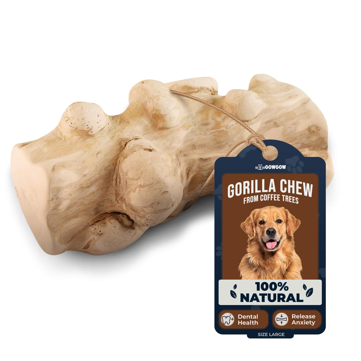 GOWGOW gorille à mâcher en bois de café, mastication robuste pour grands chiens.