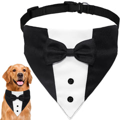 GOYOSWA smoking pour chien, bandana et noeud papillon noir et blanc visibles, idéal pour mariage