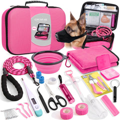 GPUSFAK kit premiers secours chien rose, pratique en randonnée et trajets quotidiens.