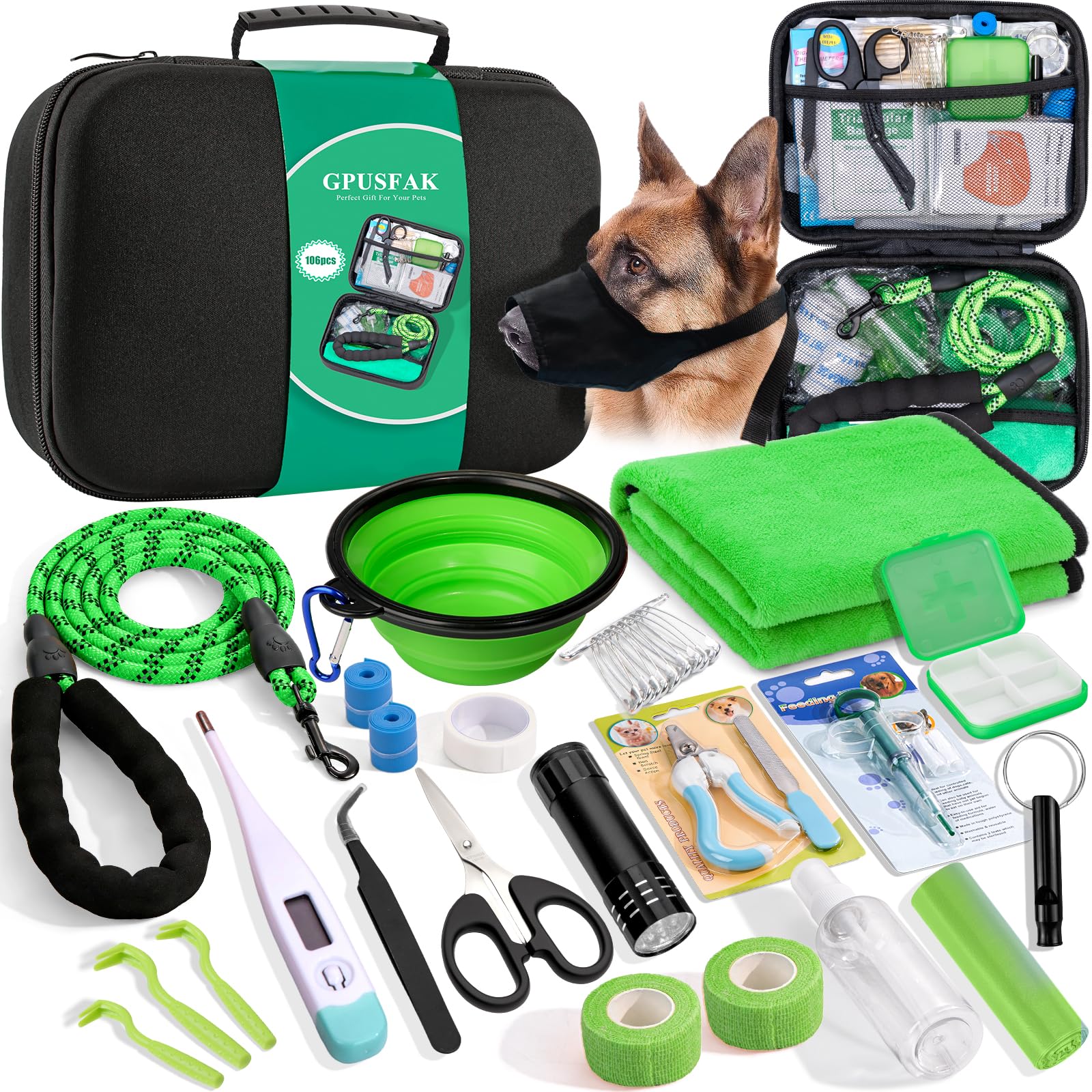 GPUSFAK kit-secours-chiens ensemble: trousse prête pour les urgences en extérieur.
