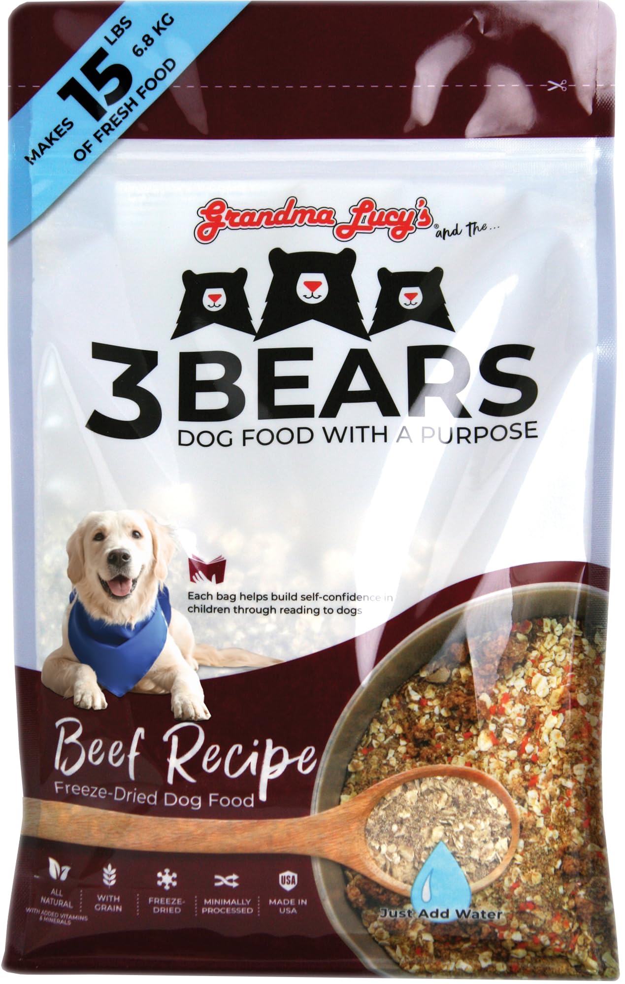 Grandma Lucy's 3 Bears boeuf-nourriture-seche: repas complet et appétissant pour chiens.