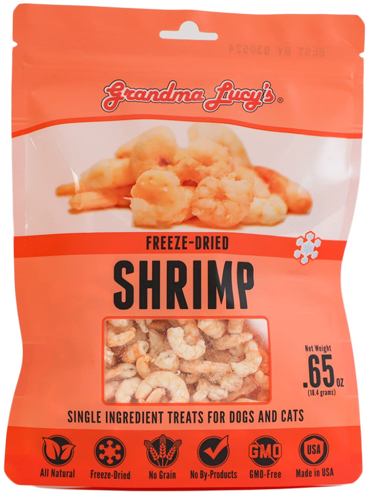 Grandma Lucy's friandises crevettes ingrédient unique, bouchée croquante pour chien et chat