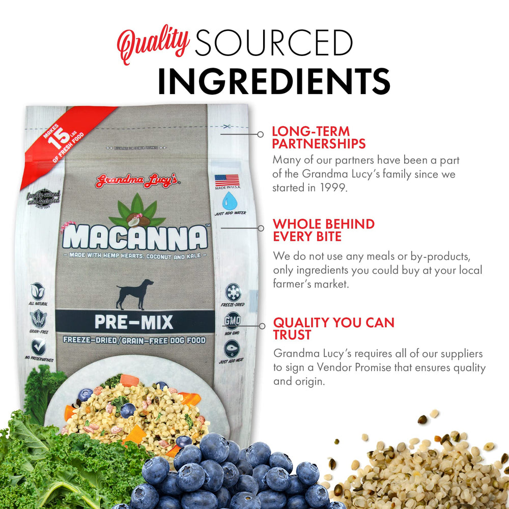 Macanna Pré-Mix, kale frais pour vitamines et minéraux.