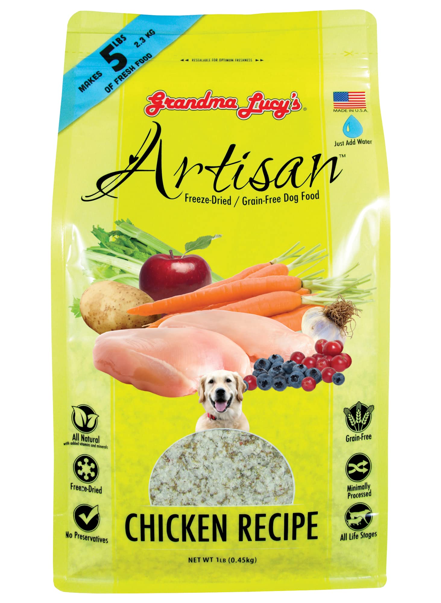 grandma-lucys-nourriture-chien-artisanale-poulet-lyophilise-1-livre offre repas pratique