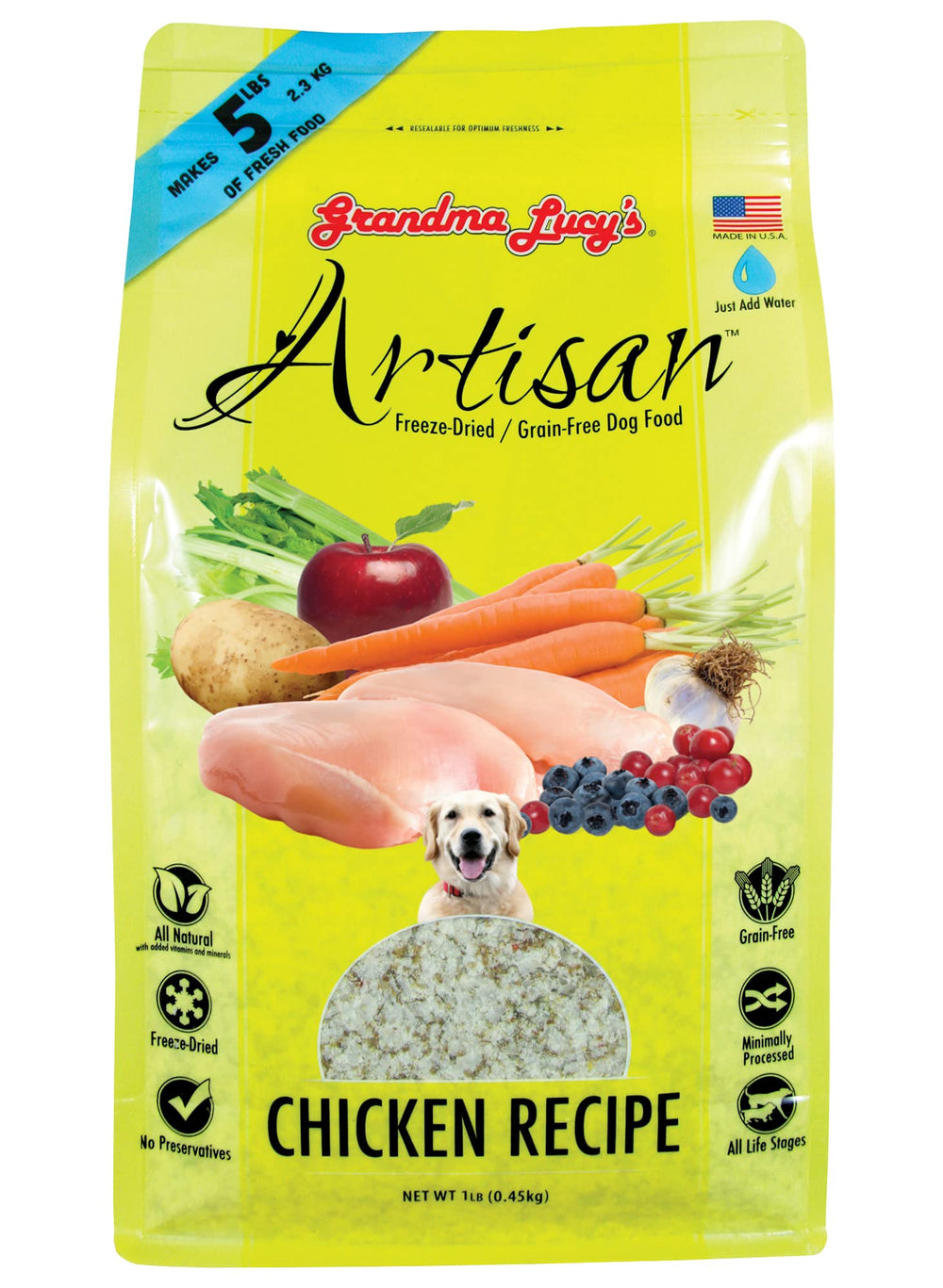 grandma-lucys-nourriture-chien-artisanale-poulet-lyophilise-1-livre offre repas pratique
