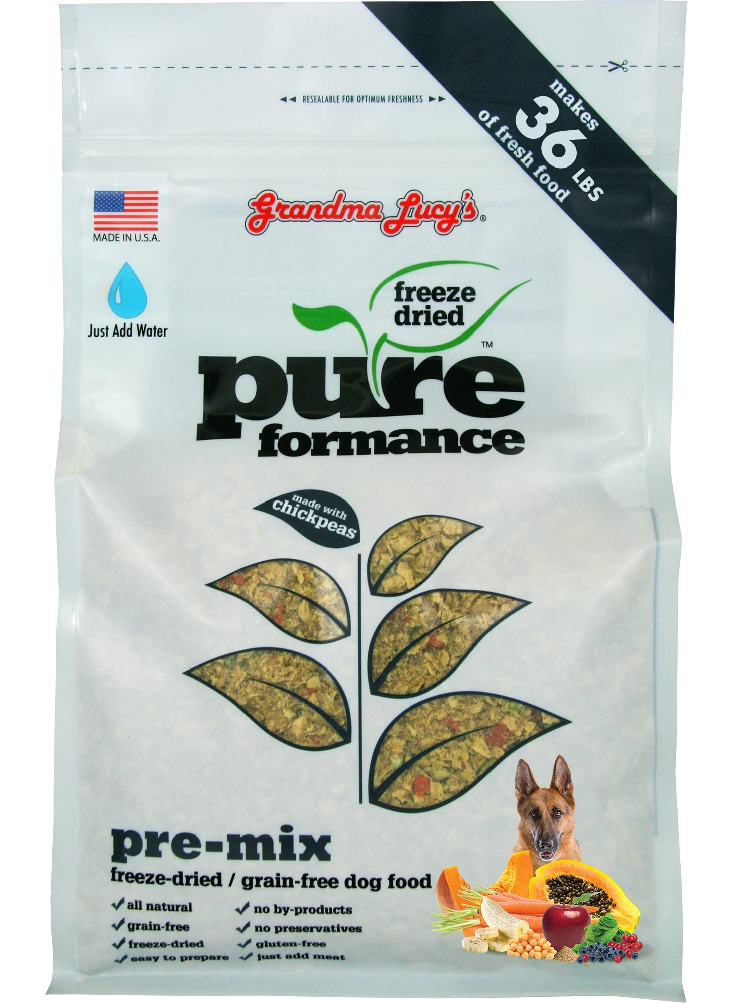 grandma lucy's PUREformance Pre-Mix, sac 8 livres, prêt à nourrir votre chien.