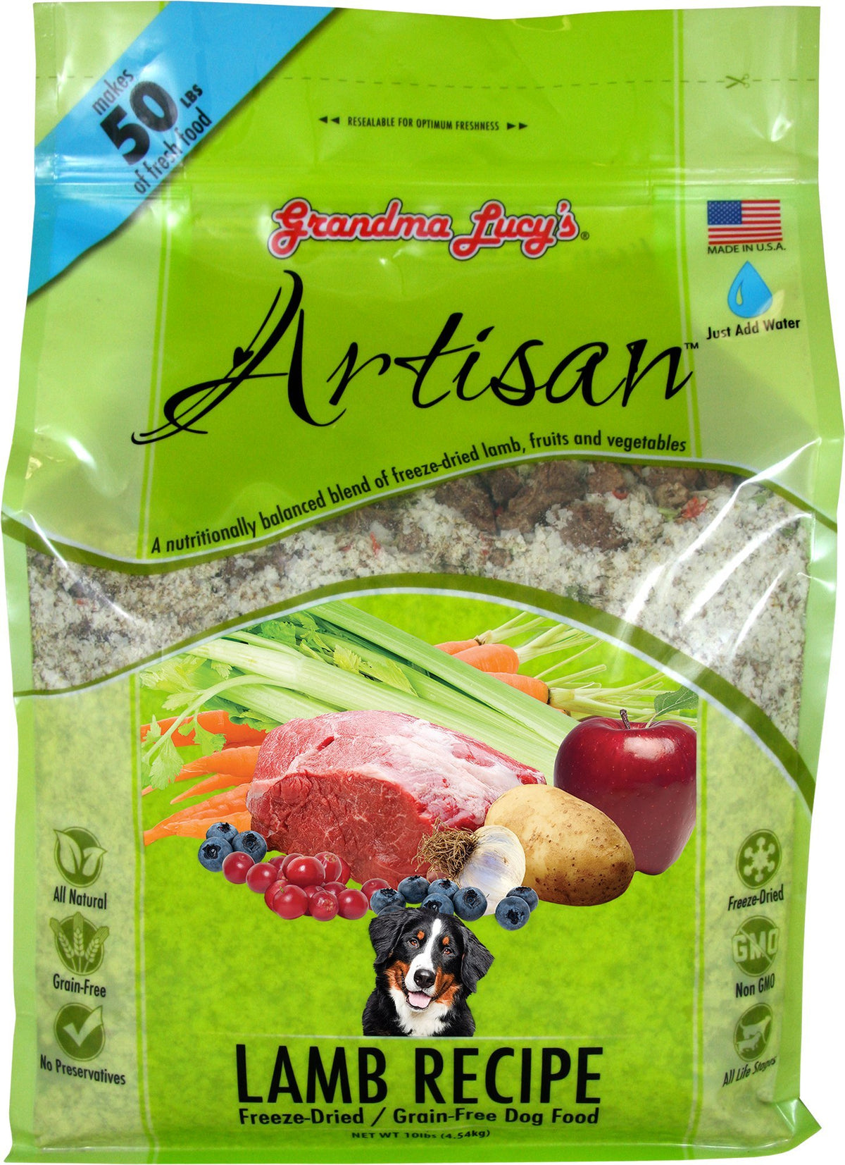 Grandma Lucy's sac agneau artisanal lyophilisé prêt à préparer.
