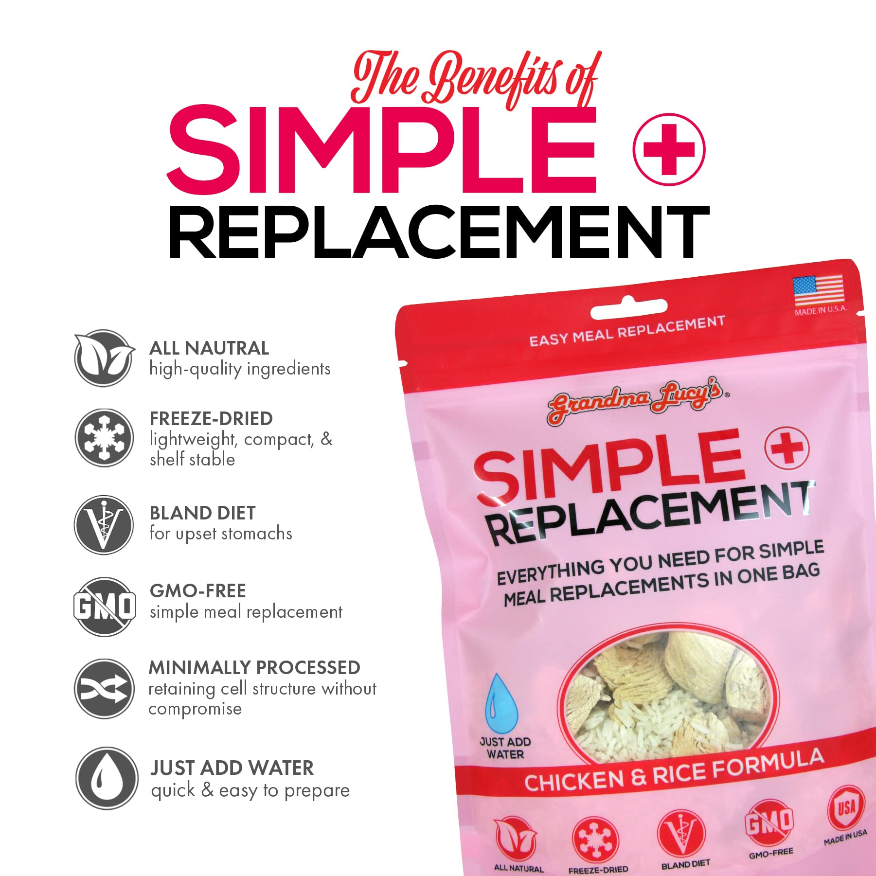Grandma Lucy's Simple Replacement poulet-riz-blanc 7oz – préparation facile avec eau chaude