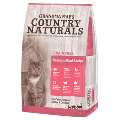 Grandma Mae's Chat saumon sans céréales, sac de 6 livres, nutrition dense et digestion facile.