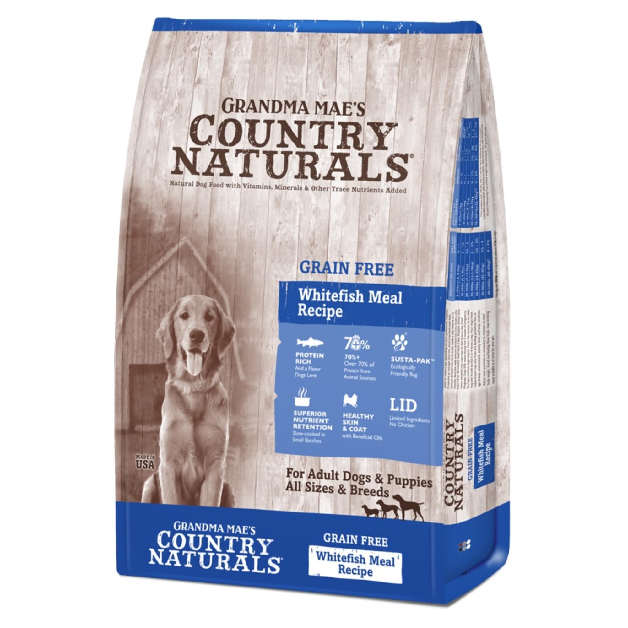 Nourriture sèche Grandma Mae's pour chien au poisson blanc, sac 14-lb, soutien nutritionnel.