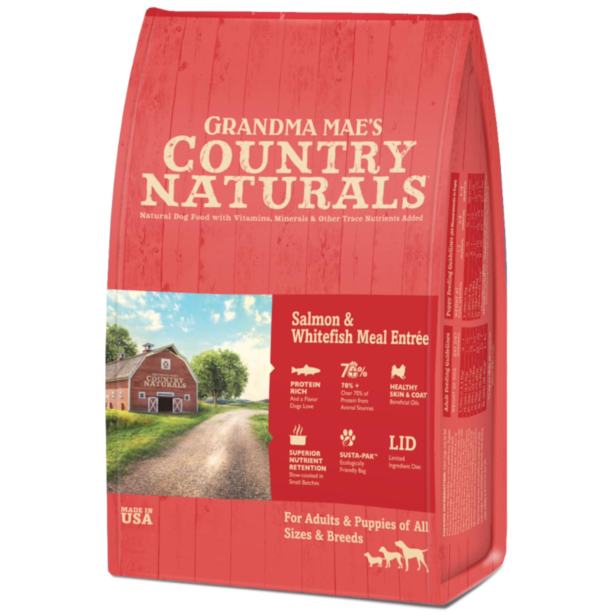 Grandma Mae's Country Naturals – sac saumon et flétan, nourriture sèche pour chien, pratique.