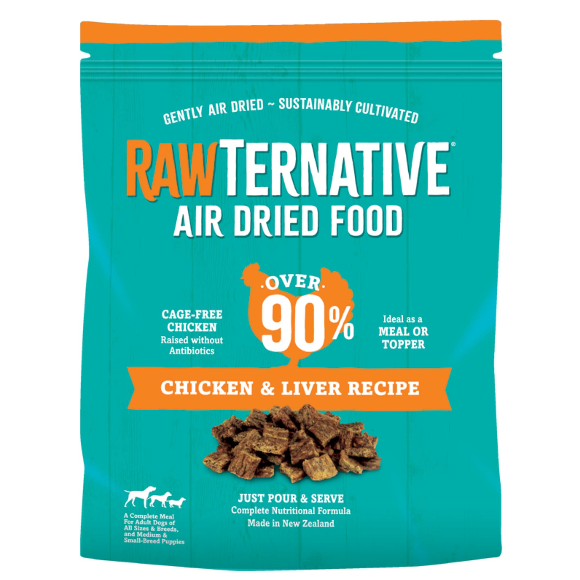 Grandma Mae's RawTernative, sachet poulet et foie, repas riche en protéines pour chien.