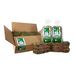 Grandpa's Best foin d'alfalfa, emballage artisanal sans additifs ni conservateurs.