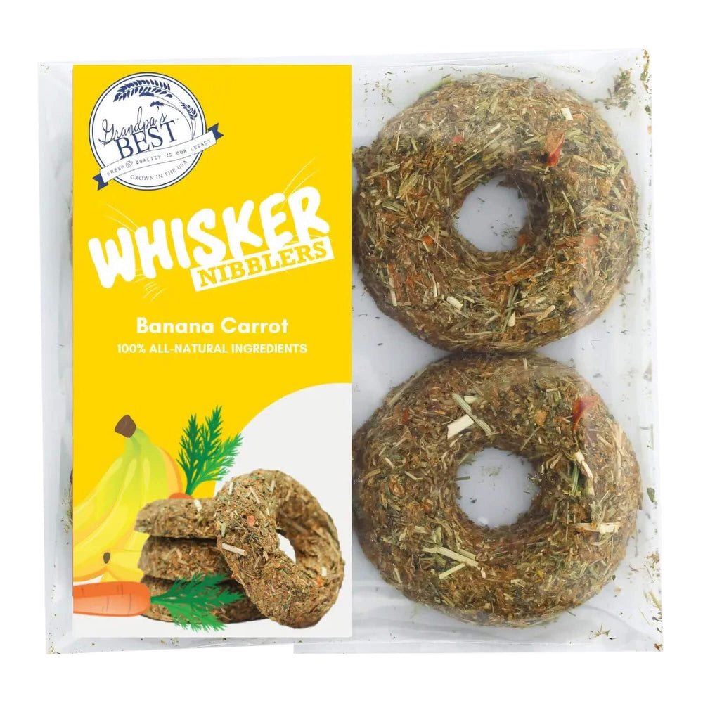 Grandpa's Best Whisker Nibblers banane-carotte : friandise naturelle stimulant la mastication.