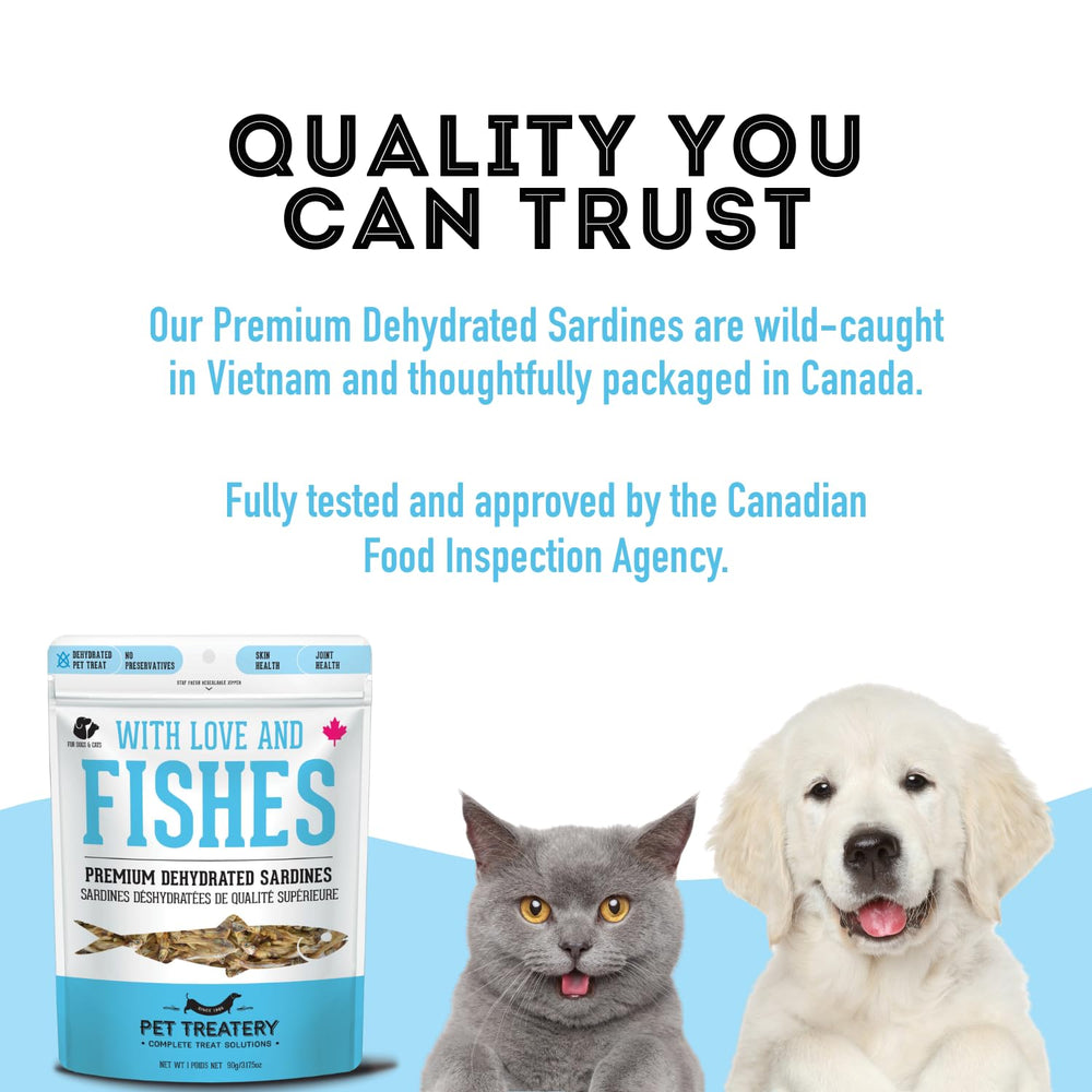 The Granville Island Pet Treatery sardines — sans céréales, pure et naturelle.