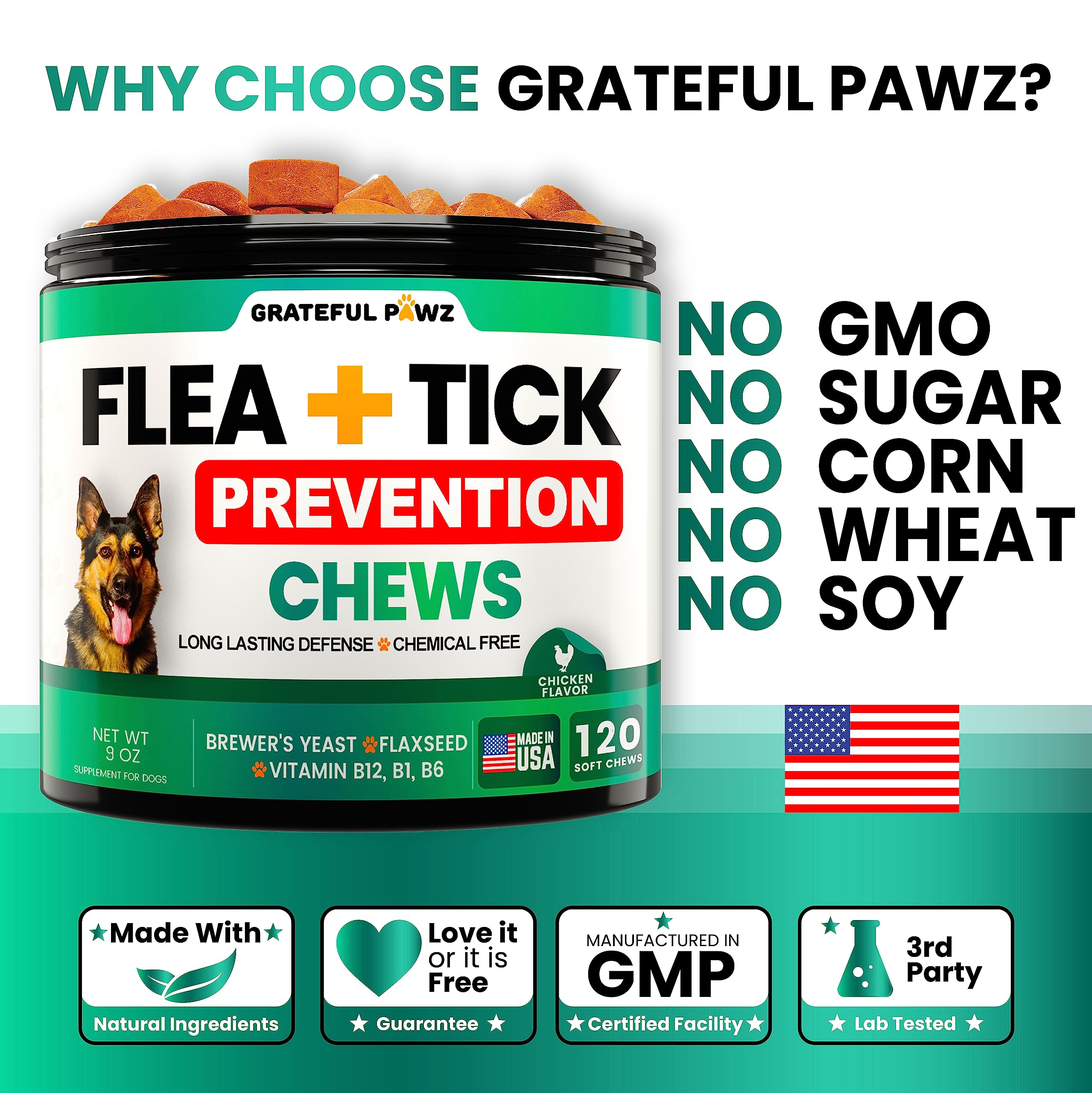 Utilisation quotidienne simple de Grateful Pawz pour chiens de tous âges.