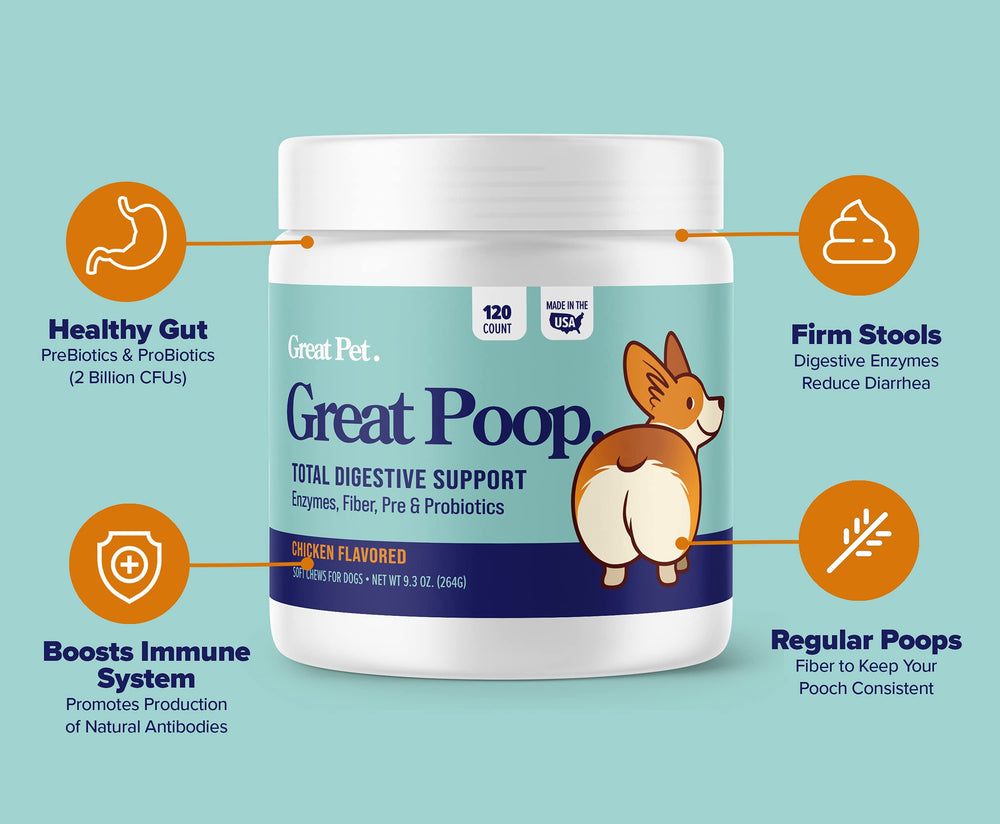Great Poop Probiotics bouchées moelleuses avec texture agréable pour l'alimentation