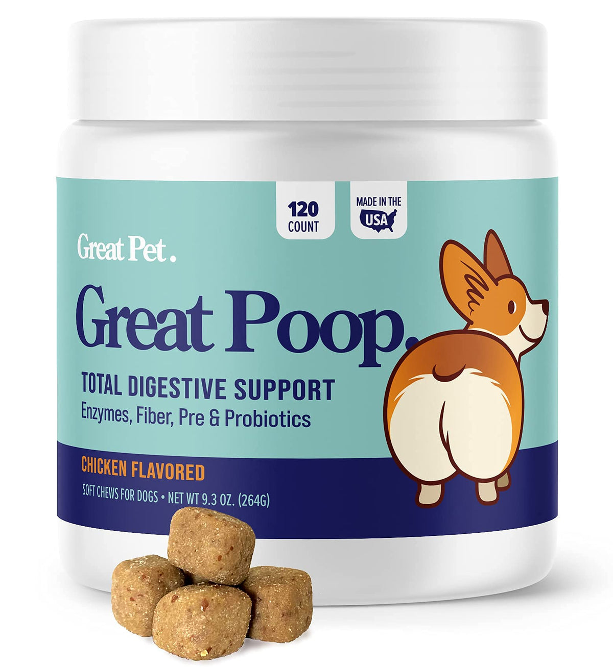 Great Poop Probiotics pour chiens en emballage pratique et facile à utiliser