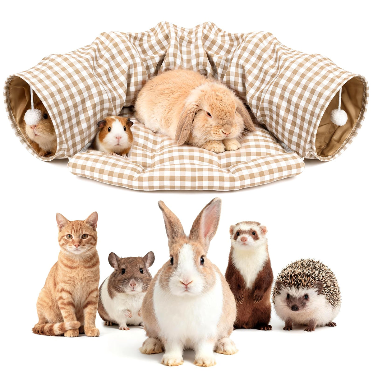 Greatbond Bunny Tunnel Bed – vue générale du tunnel et du lit doux pour animaux.