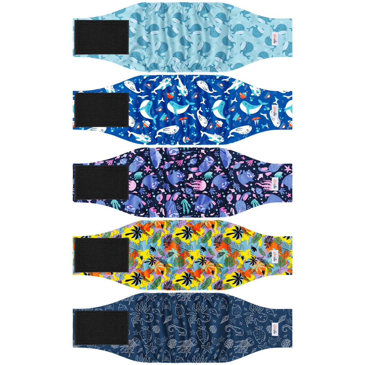Grecle cinq-pack couches chien mâle motifs variés pour usage quotidien