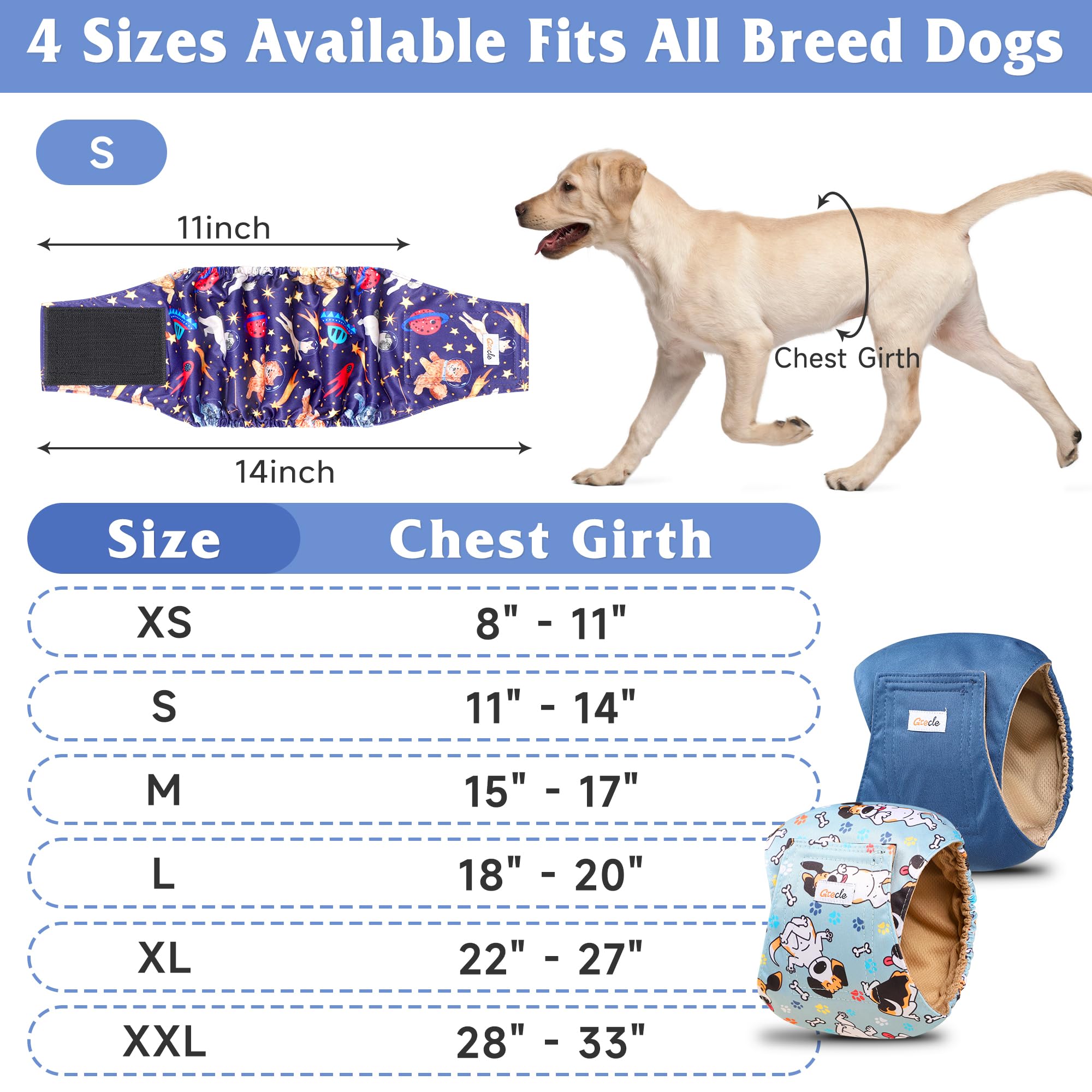 Grecle couche chien mâle réutilisable, cinq paquets pour motifs variés.