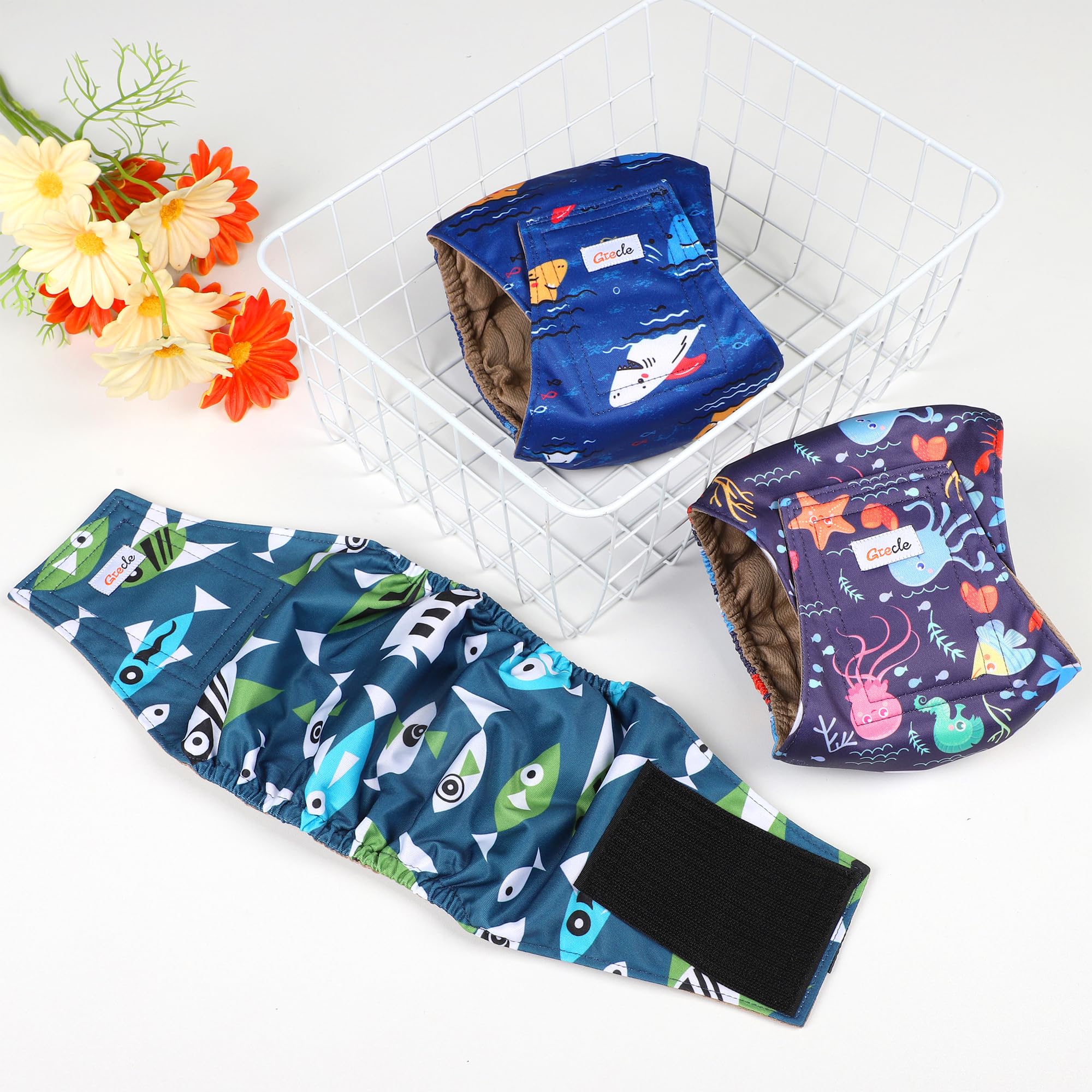 Grecle couches lavables chien mâle durables, lavage en machine simplifié.