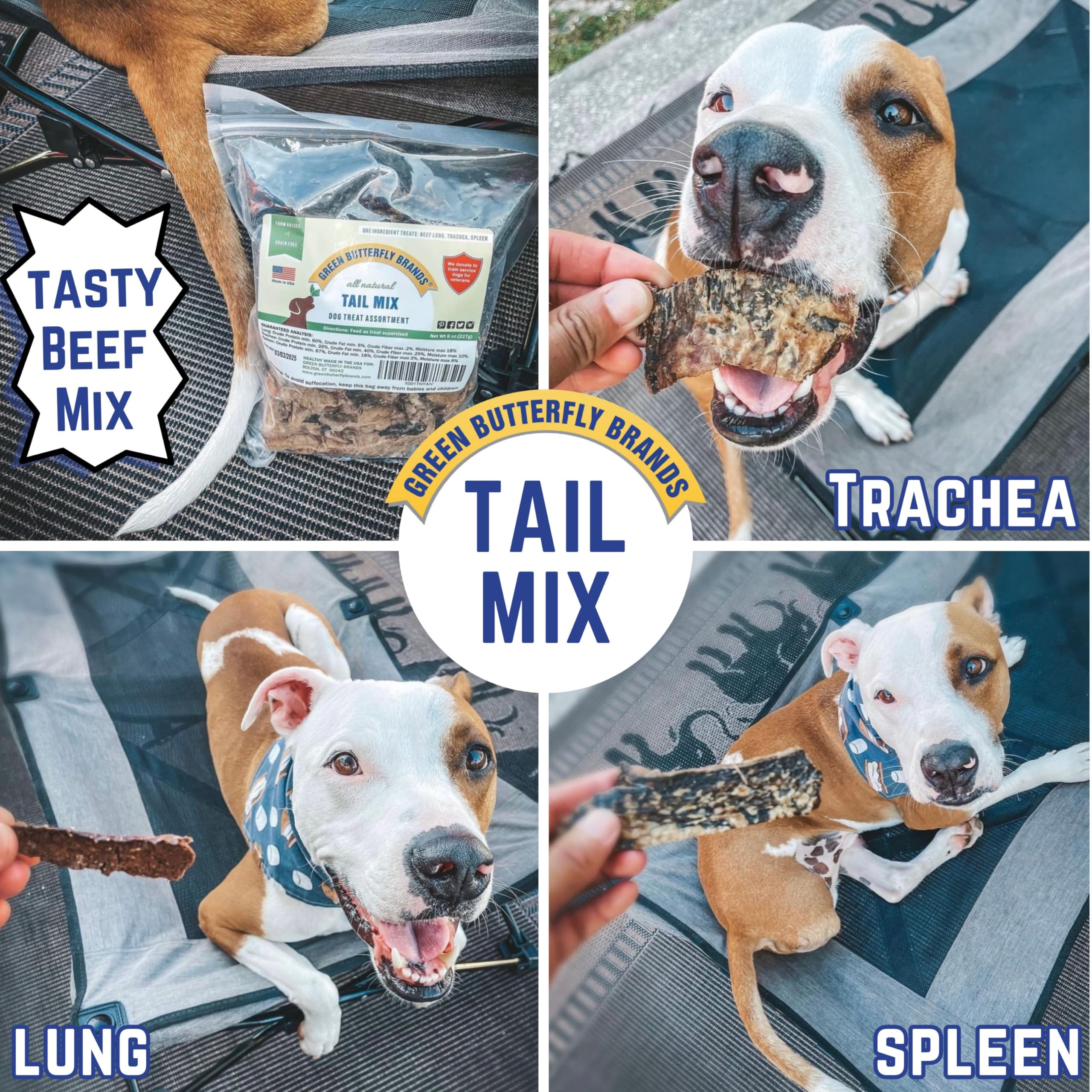 Green Butterfly Brands Tail Mix poumons de boeuf, bouchées protéinées pour récompenser.