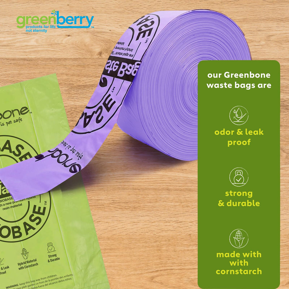 Greenbone BioBase sacs crottes lavande utilisées dans un distributeur extérieur.