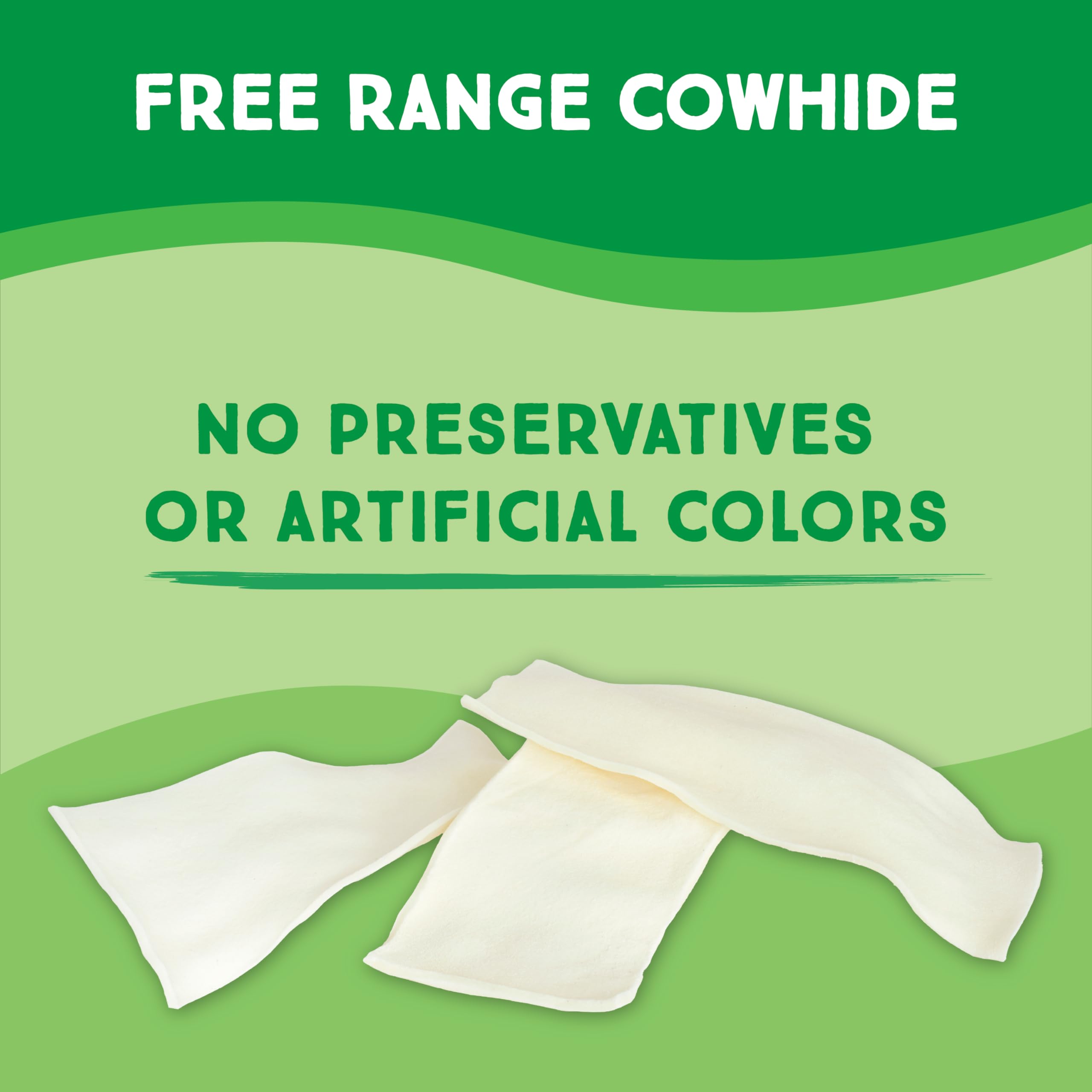 GreenCow Rawhide Chips – gros plan texture naturelle des morceaux.