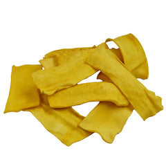 GreenCow Rawhide Chips poulet, détail des morceaux, morsure rassurante et longue.