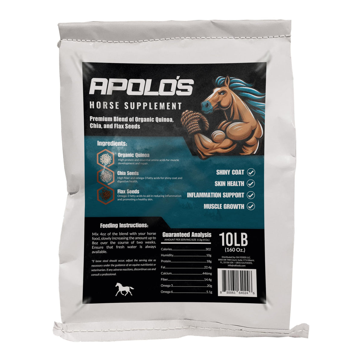 Greenfit APOLO'S – bouteille 10-lb prête à l'intégration au repas quotidien du cheval.