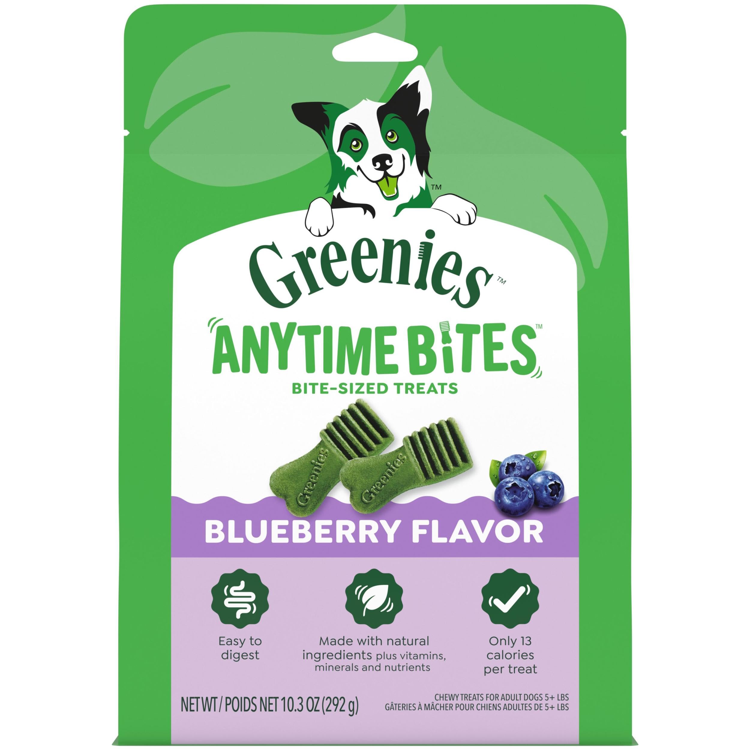 Greenies Anytime Bites friandises myrtille, idéales pour l'entraînement quotidien.