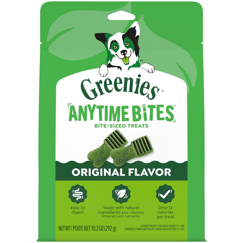 Greenies Anytime Bites emballage original, pratique pour l'entraînement à domicile.