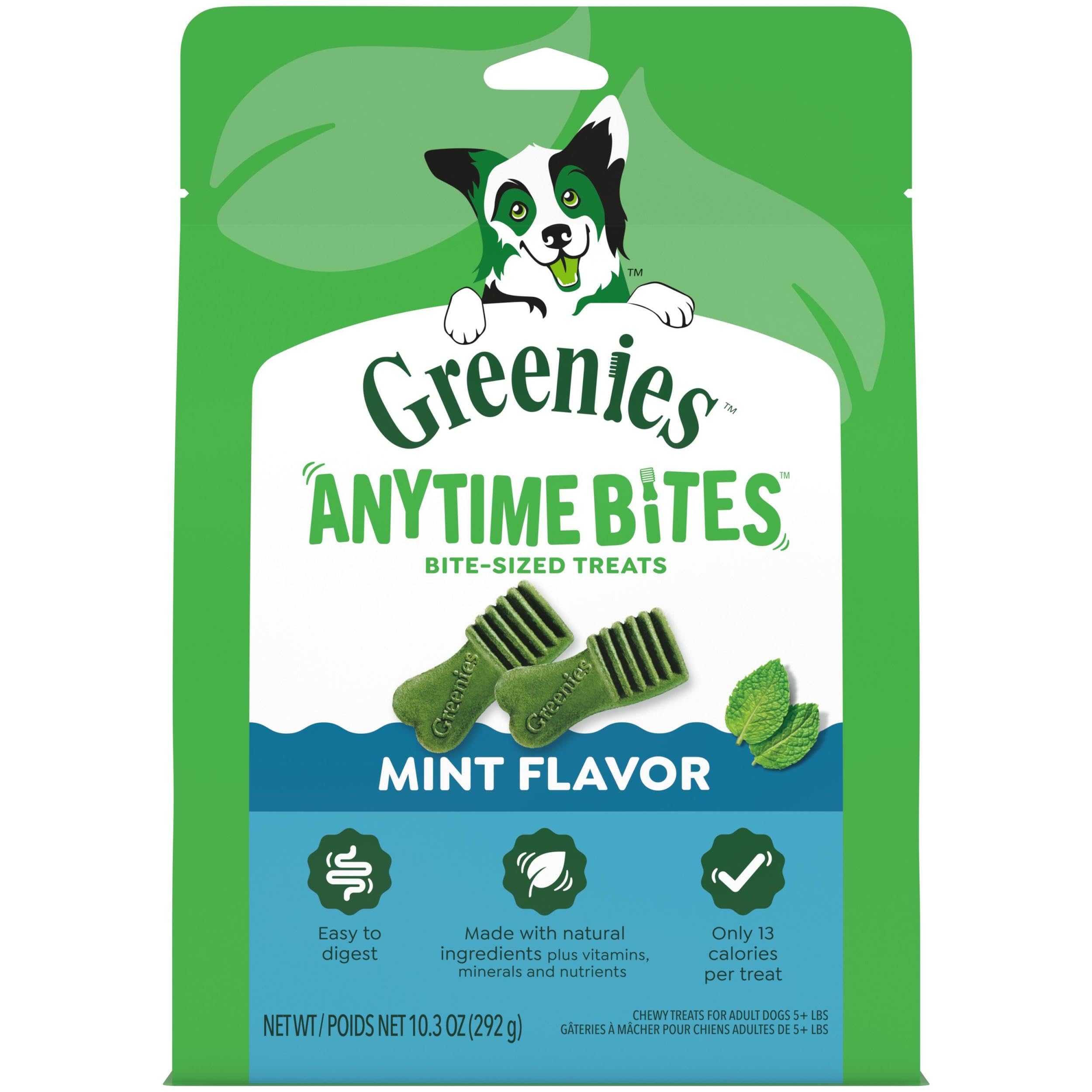 Greenies Anytime Bites emballage pratique pour emporter et récompenser lors des sorties.