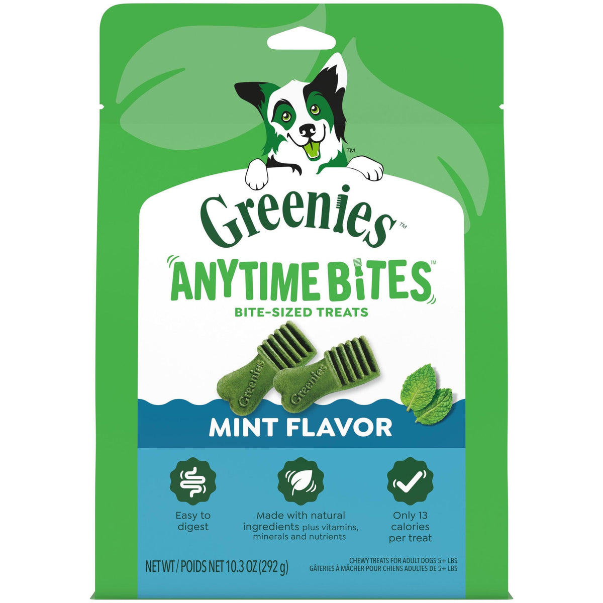 Greenies Anytime Bites emballage pratique pour emporter et récompenser lors des sorties.