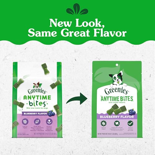 Greenies Anytime Bites, saveur myrtille, récompense attrayante.