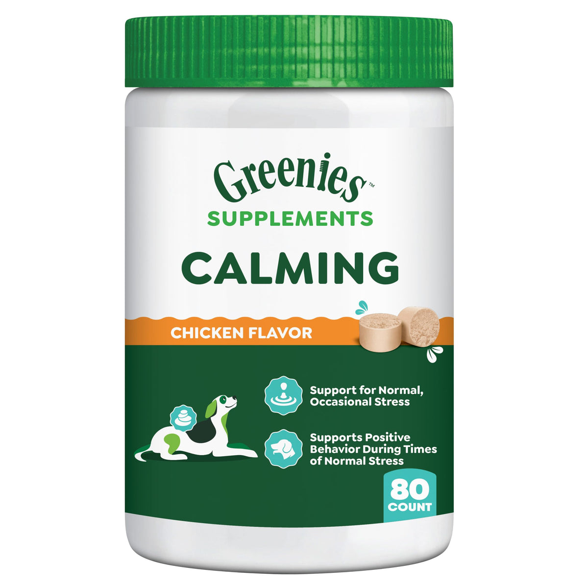 Greenies friandises calmantes, boîte 80 comprimés pour chien, favorise le calme.
