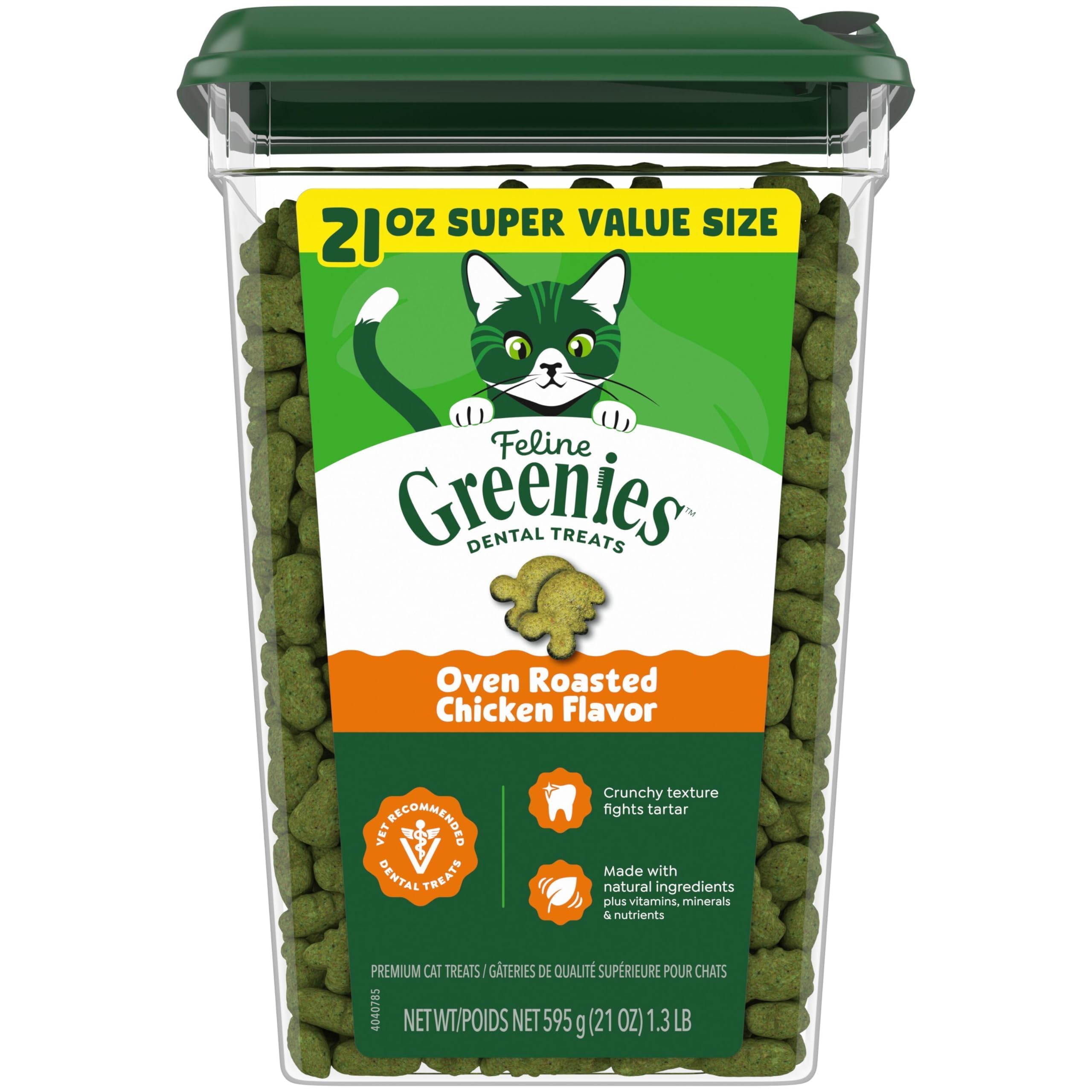 Greenies friandises dentaires pour chat, saveur poulet rôti, soutien potentiel contrôle plaque.