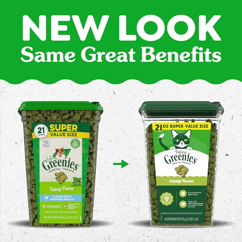 Friandises Greenies pour chats, texture crunch dentaire, lutte potentielle contre le tartre.