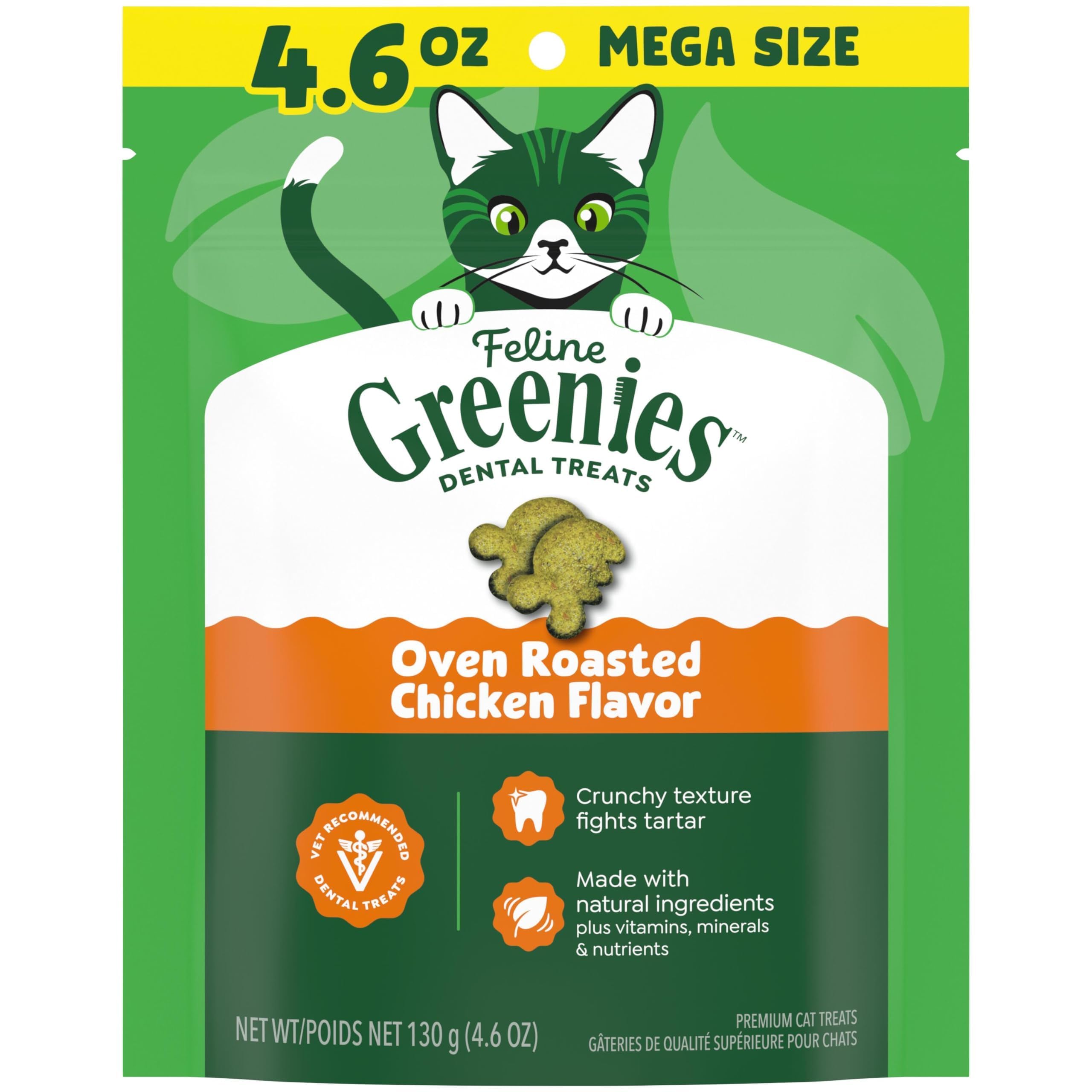 Greenies emballage pratique pour les friandises dentaires du chat.
