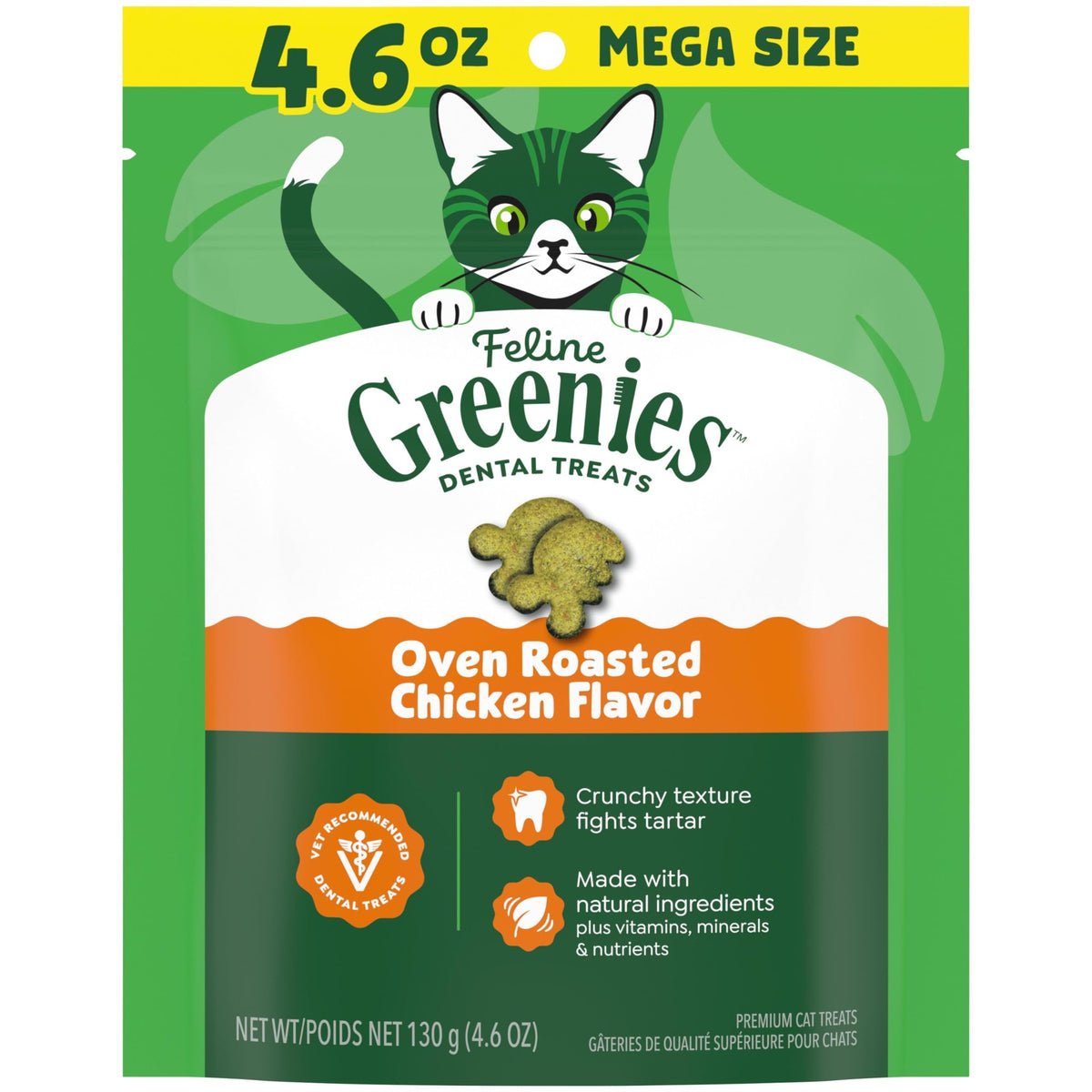 Greenies emballage pratique pour les friandises dentaires du chat.