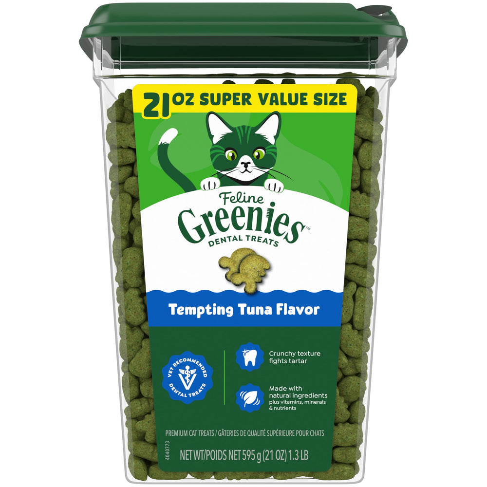 Greenies Chat – emballage du tub de friandises dentaires naturelles.