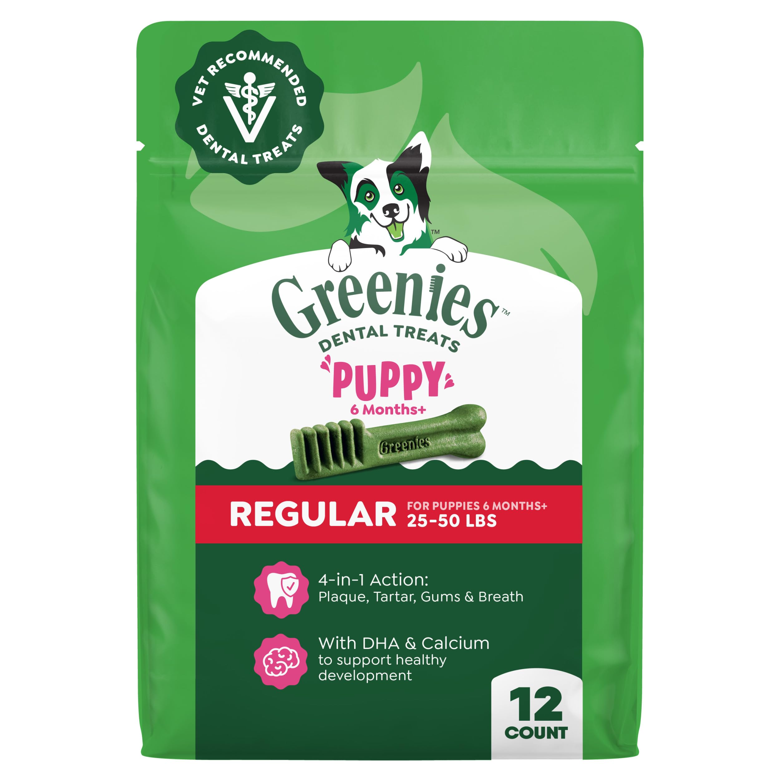 Greenies chiot friandise dentaire dans emballage 6 oz pour routine quotidienne.