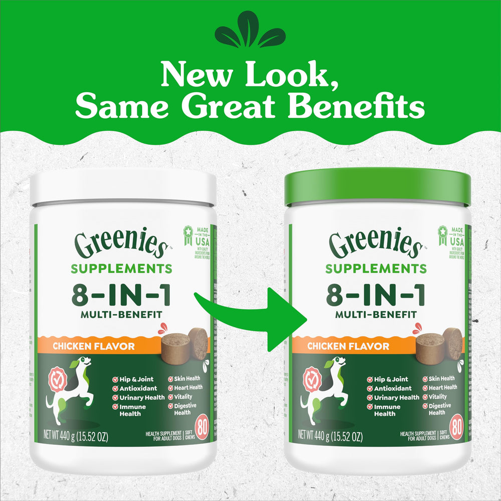 Greenies compléments chien oméga-3, peau saine et pelage brillant.